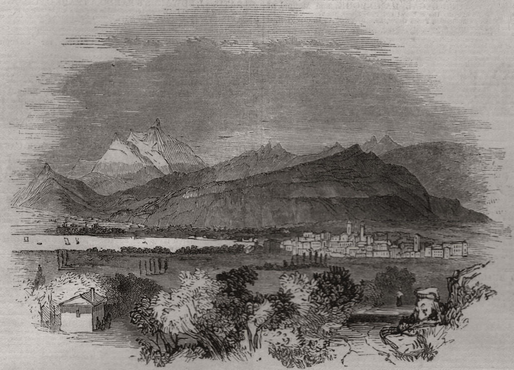 View of Geneva. Switzerland 1843 old antique vintage print picture